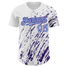 Load image into Gallery viewer, Custom White Light Blue-Purple 3D Pattern Design Abstract Splash Authentic Baseball Jersey
