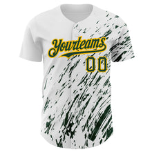 Load image into Gallery viewer, Custom White Green-Gold 3D Pattern Design Abstract Splash Authentic Baseball Jersey
