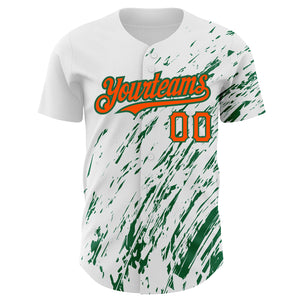 Custom White Orange-Kelly Green 3D Pattern Design Abstract Splash Authentic Baseball Jersey