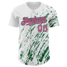 Load image into Gallery viewer, Custom White Pink-Kelly Green 3D Pattern Design Abstract Splash Authentic Baseball Jersey
