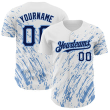 Load image into Gallery viewer, Custom White Navy-Light Blue 3D Pattern Design Abstract Splash Authentic Baseball Jersey
