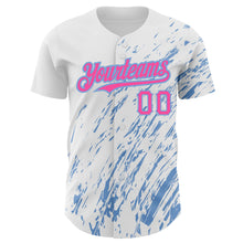 Load image into Gallery viewer, Custom White Pink-Light Blue 3D Pattern Design Abstract Splash Authentic Baseball Jersey
