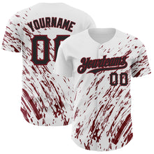 Load image into Gallery viewer, Custom White Black-Crimson 3D Pattern Design Abstract Splash Authentic Baseball Jersey
