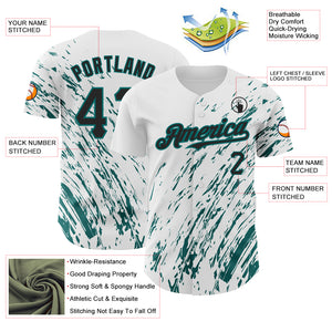 Custom White Black-Teal 3D Pattern Design Abstract Splash Authentic Baseball Jersey