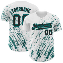 Load image into Gallery viewer, Custom White Black-Teal 3D Pattern Design Abstract Splash Authentic Baseball Jersey
