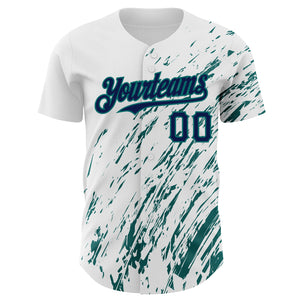 Custom White Navy-Teal 3D Pattern Design Abstract Splash Authentic Baseball Jersey