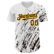 Load image into Gallery viewer, Custom White Brown-Gold 3D Pattern Design Abstract Splash Authentic Baseball Jersey
