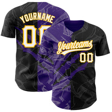 Charger l&#39;image dans la galerie, Custom Graffiti Pattern Black Purple-Gold 3D Scratch Authentic Baseball Jersey
