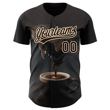 Custom Black Brown Cream 3D Pattern Design International Coffee Day Authentic Baseball Jersey