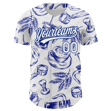 Custom White Royal 3D Pattern Design International Coffee Day Authentic Baseball Jersey