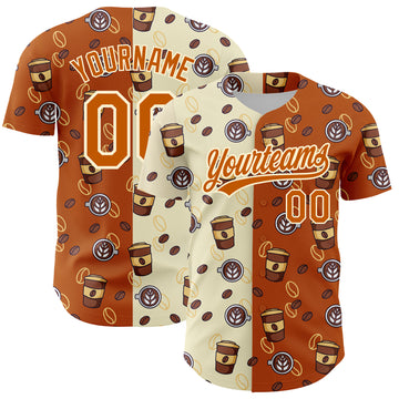 Custom Cream Texas Orange 3D Pattern Design International Coffee Day Authentic Baseball Jersey