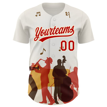 Custom White Red-Cream 3D Pattern Design International Jazz Day Authentic Baseball Jersey