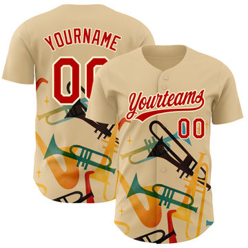 Custom Cream Red 3D Pattern Design International Jazz Day Authentic Baseball Jersey