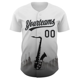 Custom White Black-Gray 3D Pattern Design City Of Jazz Music Authentic Baseball Jersey