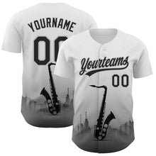 Load image into Gallery viewer, Custom White Black-Gray 3D Pattern Design City Of Jazz Music Authentic Baseball Jersey
