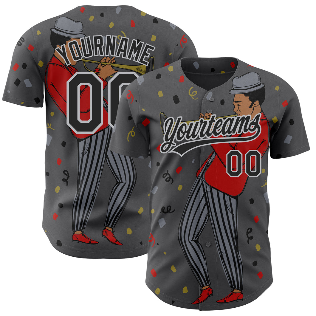 Custom Steel Gray Black-Gray 3D Pattern Jazz Music Authentic Baseball Jersey