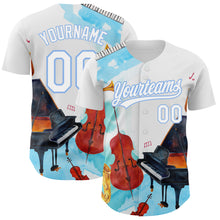 Load image into Gallery viewer, Custom White Light Blue 3D Pattern Design Music Festival Authentic Baseball Jersey
