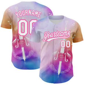 Custom Pink White-Purple 3D Pattern Design Music Festival Authentic Baseball Jersey