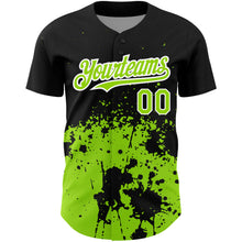 Load image into Gallery viewer, Custom Black Neon Green-White 3D Pattern Design Abstract Splash Grunge Art Authentic Baseball Jersey
