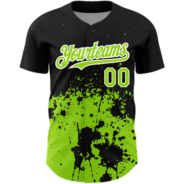 Custom Black Neon Green-White 3D Pattern Design Abstract Splash Grunge Art Authentic Baseball Jersey