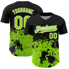 Laden Sie das Bild in den Galerie-Viewer, Custom Black Neon Green-White 3D Pattern Design Abstract Splash Grunge Art Authentic Baseball Jersey
