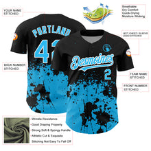 Load image into Gallery viewer, Custom Black Sky Blue-White 3D Pattern Design Abstract Splash Grunge Art Authentic Baseball Jersey
