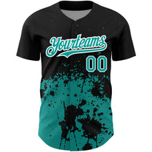 Load image into Gallery viewer, Custom Black Teal-White 3D Pattern Design Abstract Splash Grunge Art Authentic Baseball Jersey
