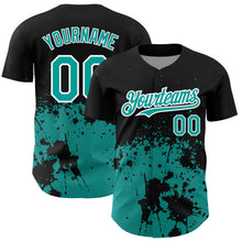 Load image into Gallery viewer, Custom Black Teal-White 3D Pattern Design Abstract Splash Grunge Art Authentic Baseball Jersey
