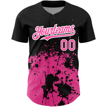 Load image into Gallery viewer, Custom Black Pink-White 3D Pattern Design Abstract Splash Grunge Art Authentic Baseball Jersey
