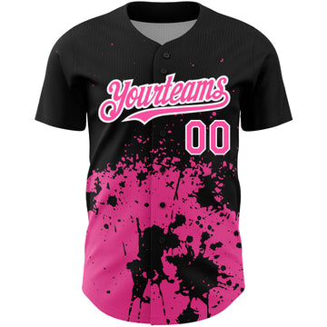 Custom Black Pink-White 3D Pattern Design Abstract Splash Grunge Art Authentic Baseball Jersey