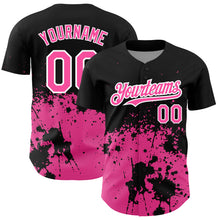 Load image into Gallery viewer, Custom Black Pink-White 3D Pattern Design Abstract Splash Grunge Art Authentic Baseball Jersey
