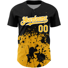 Load image into Gallery viewer, Custom Black Gold-White 3D Pattern Design Abstract Splash Grunge Art Authentic Baseball Jersey
