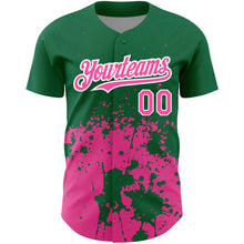 Load image into Gallery viewer, Custom Kelly Green Pink-White 3D Pattern Design Abstract Splash Grunge Art Authentic Baseball Jersey
