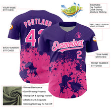 Load image into Gallery viewer, Custom Purple Pink-White 3D Pattern Design Abstract Splash Grunge Art Authentic Baseball Jersey
