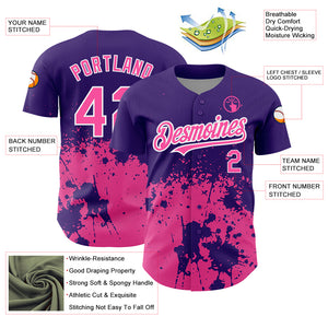 Custom Purple Pink-White 3D Pattern Design Abstract Splash Grunge Art Authentic Baseball Jersey