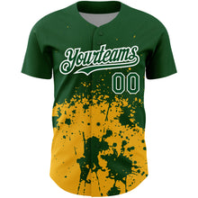 Load image into Gallery viewer, Custom Green Gold-White 3D Pattern Design Abstract Splash Grunge Art Authentic Baseball Jersey
