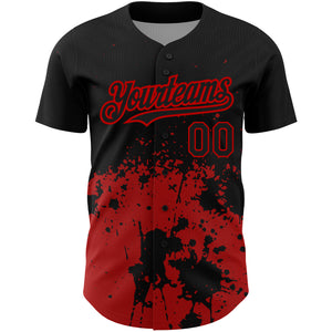 Custom Black Red 3D Pattern Design Abstract Splash Grunge Art Authentic Baseball Jersey