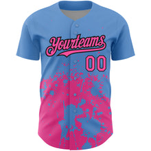 Load image into Gallery viewer, Custom Light Blue Pink-Black 3D Pattern Design Abstract Splash Grunge Art Authentic Baseball Jersey
