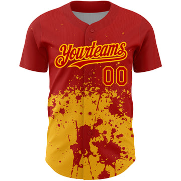 Custom Red Gold 3D Pattern Design Abstract Splash Grunge Art Authentic Baseball Jersey