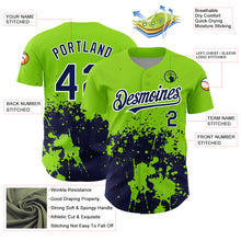 Load image into Gallery viewer, Custom Neon Green Navy-White 3D Pattern Design Abstract Splash Grunge Art Authentic Baseball Jersey
