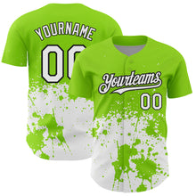 Load image into Gallery viewer, Custom Neon Green White-Black 3D Pattern Design Abstract Splash Grunge Art Authentic Baseball Jersey
