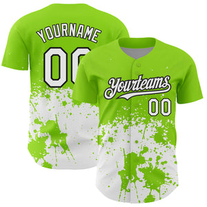 Custom Neon Green White-Black 3D Pattern Design Abstract Splash Grunge Art Authentic Baseball Jersey