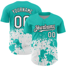 Load image into Gallery viewer, Custom Aqua White-Black 3D Pattern Design Abstract Splash Grunge Art Authentic Baseball Jersey
