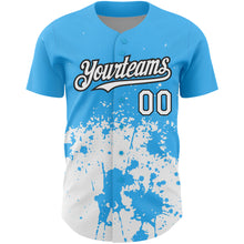 Load image into Gallery viewer, Custom Sky Blue White-Black 3D Pattern Design Abstract Splash Grunge Art Authentic Baseball Jersey
