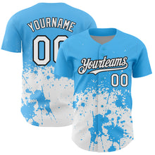 Load image into Gallery viewer, Custom Sky Blue White-Black 3D Pattern Design Abstract Splash Grunge Art Authentic Baseball Jersey
