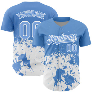 Custom Light Blue White 3D Pattern Design Abstract Splash Grunge Art Authentic Baseball Jersey