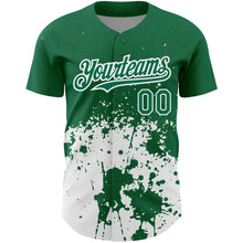 Load image into Gallery viewer, Custom Kelly Green White 3D Pattern Design Abstract Splash Grunge Art Authentic Baseball Jersey
