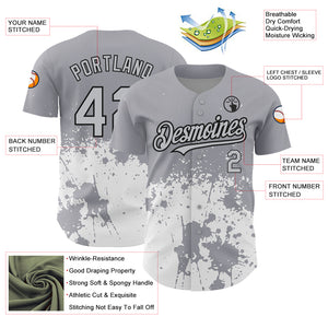 Custom Gray Black-White 3D Pattern Design Abstract Splash Grunge Art Authentic Baseball Jersey