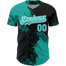 Charger l&#39;image dans la galerie, Custom Black Aqua-White 3D Pattern Design Abstract Brush Stroke Authentic Baseball Jersey
