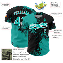 Charger l&#39;image dans la galerie, Custom Black Aqua-White 3D Pattern Design Abstract Brush Stroke Authentic Baseball Jersey
